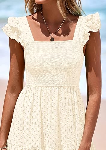 Women’s Summer Maxi Dress Eyelet Smocked Flowy w/ Pockets