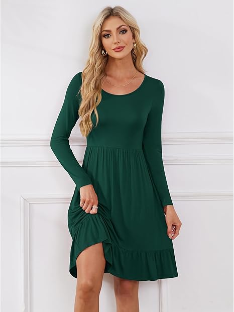 Women's Long Sleeve Pleated Fall Dress with Pockets 2025