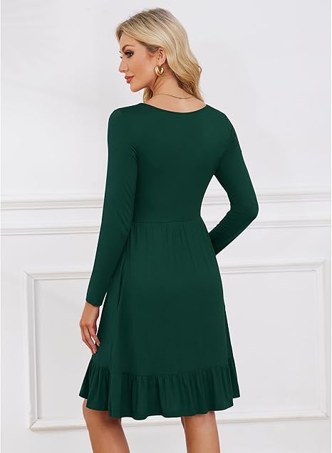 Women's Long Sleeve Pleated Fall Dress with Pockets 2025