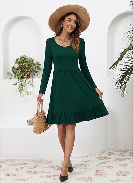Women's Long Sleeve Pleated Fall Dress with Pockets 2025
