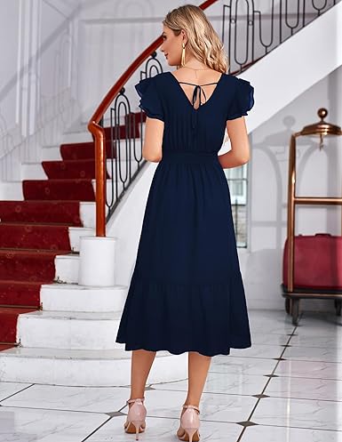 Tiered Midi Dress 2025 Ruffle V Neck Wedding Guest Dress