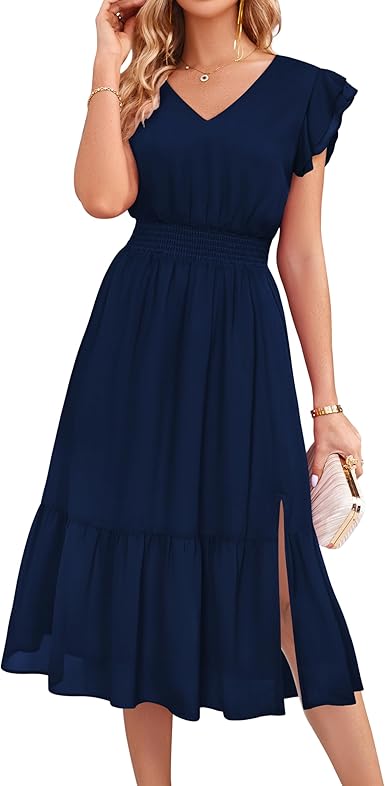 Tiered Midi Dress 2025 Ruffle V Neck Wedding Guest Dress