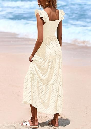 Women’s Summer Maxi Dress Eyelet Smocked Flowy w/ Pockets