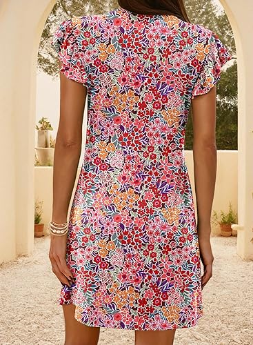 Women’s 2025 V Neck Ruffle Sleeve Loose Mini Sundress Beach