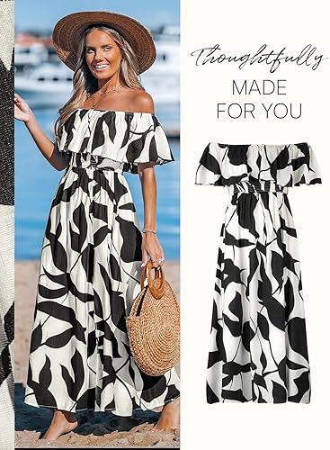 Shoulder Floral Maxi Dress Ruffle Slit Hem Beach Summer
